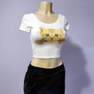 Deadstock H&M Divided Orange Kitty Crop Top Size XS